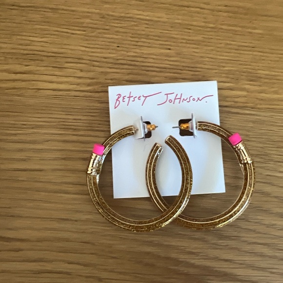 Betsey Johnson Book Smart Gold Tone Glitter Enamel Pencil Hoop Earrings NWT - Picture 3 of 3